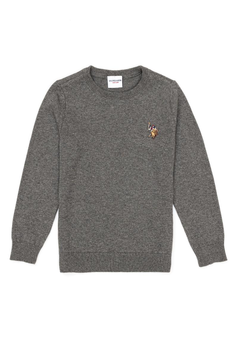 Erkek Çocuk Gri Melanj Bisiklet Yaka Triko Kazak