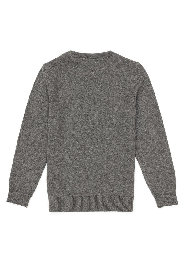 Erkek Çocuk Gri Melanj Bisiklet Yaka Triko Kazak - 50255804040