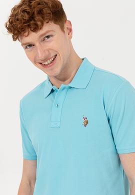 Erkek Turkuaz Polo Yaka Basic T-Shirt - 50248556110