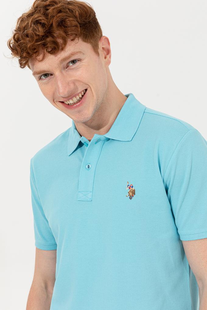 Erkek Turkuaz Polo Yaka Basic T-Shirt