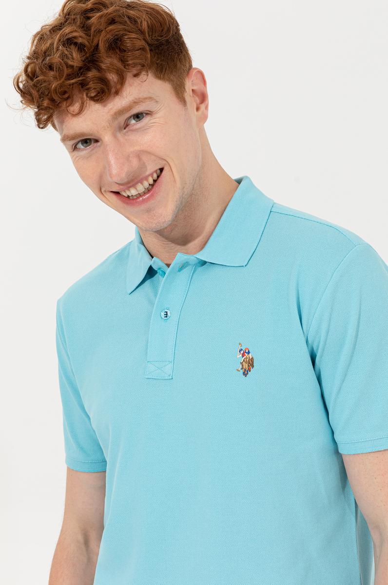 Erkek Turkuaz Polo Yaka Basic T-Shirt