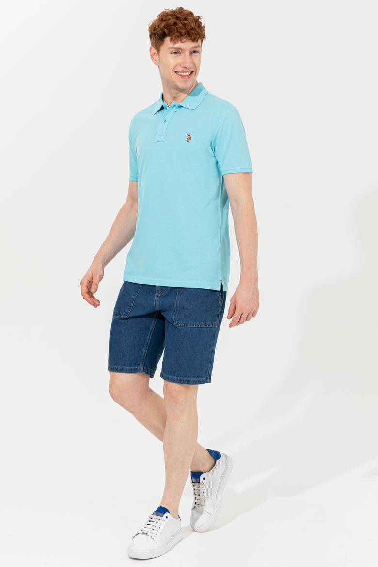 Erkek Turkuaz Polo Yaka Basic T-Shirt - 50248556110