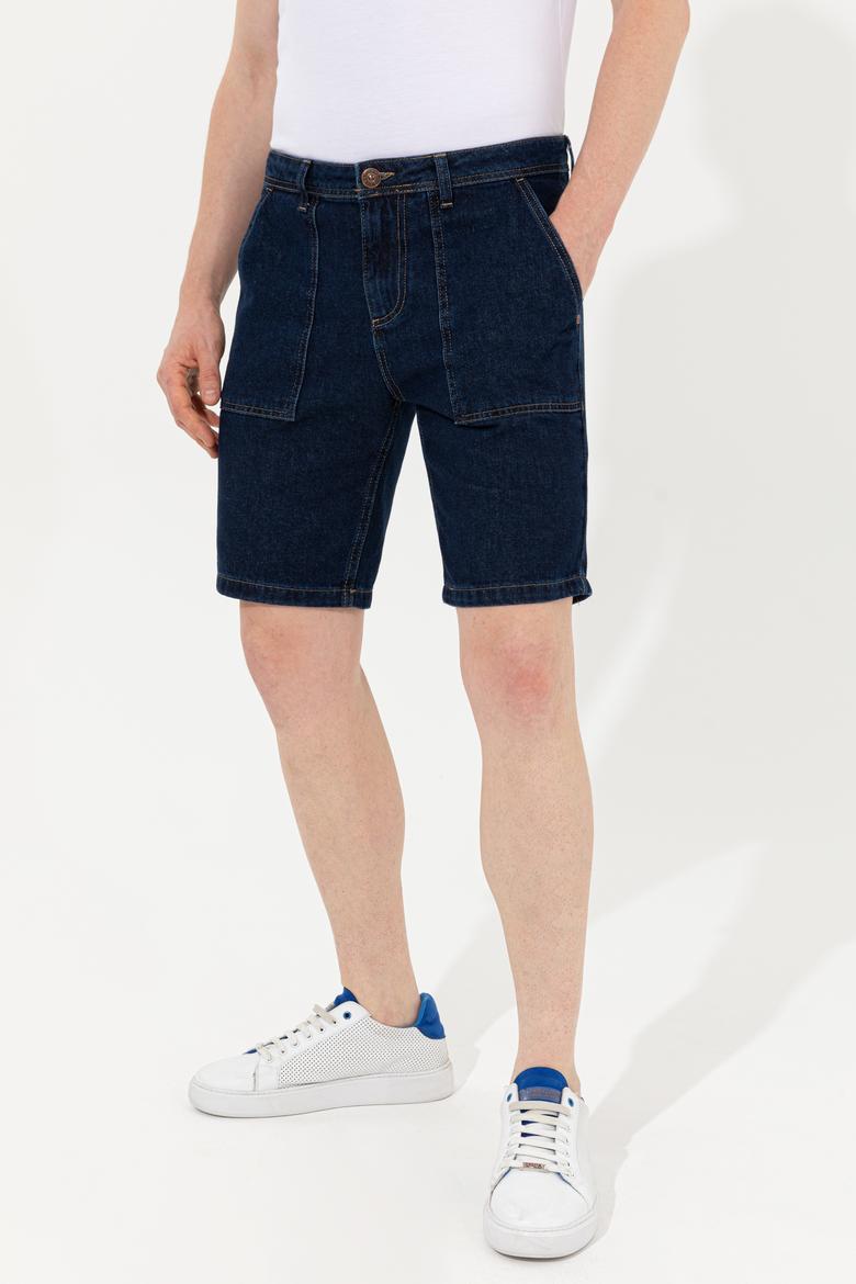 Erkek Koyu Mavi Jean Şort - 50254439001