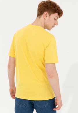 Erkek Açık Sarı Bisiklet Yaka Tişört - 50248598145