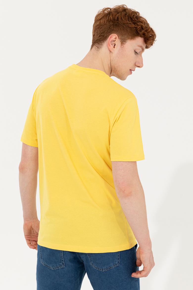 Erkek Açık Sarı Bisiklet Yaka Tişört - 50248598145