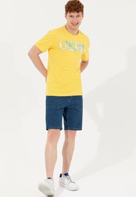 Erkek Açık Sarı Bisiklet Yaka Tişört - 50248598145