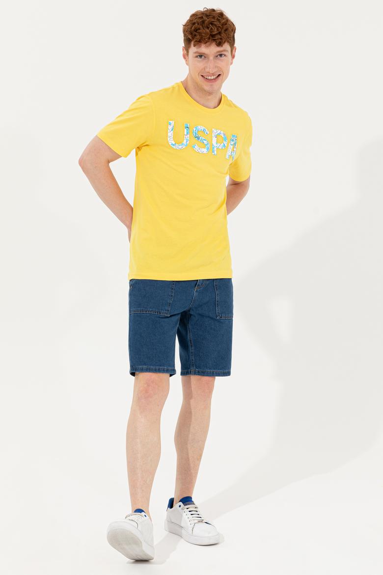 Erkek Açık Sarı Bisiklet Yaka Tişört - 50248598145
