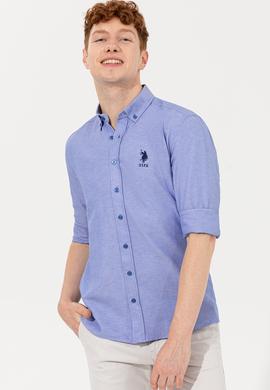 Erkek Saks Uzun Kollu Basic Gömlek - 50254188052