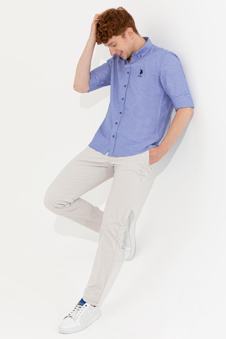 Erkek Saks Uzun Kollu Basic Gömlek