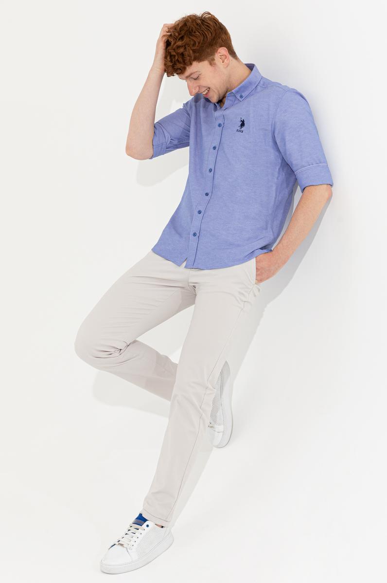 Erkek Saks Uzun Kollu Basic Gömlek