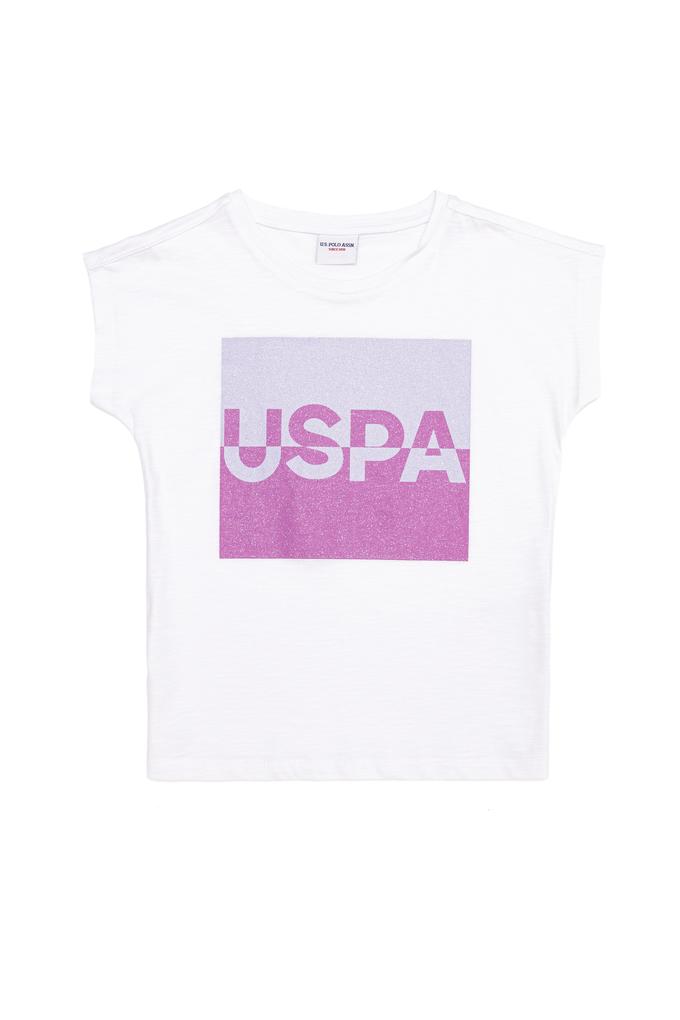 Kız Çocuk Beyaz Bisiklet Yaka Tişört