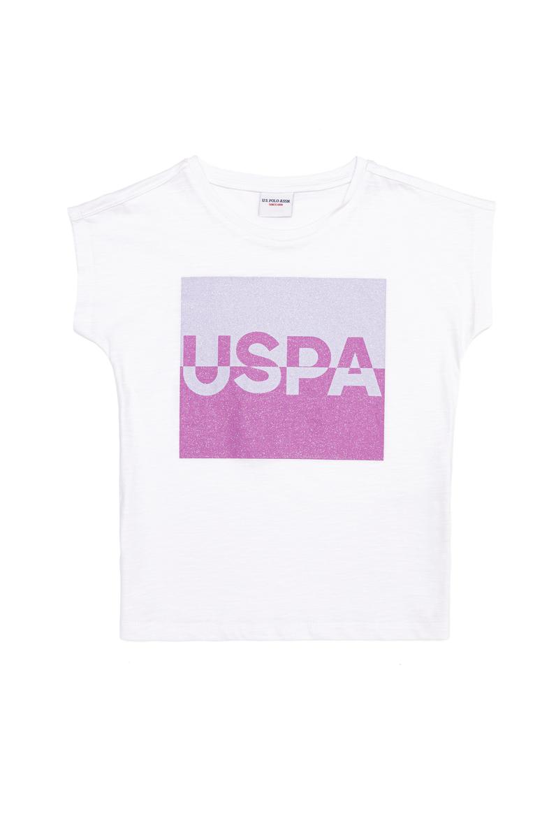 Kız Çocuk Beyaz Bisiklet Yaka Tişört