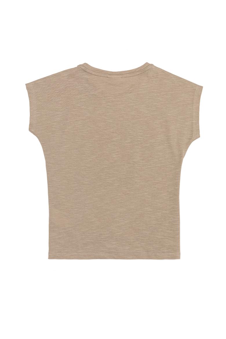 Kız Çocuk Haki Bisiklet Yaka Tişört - 50252289024