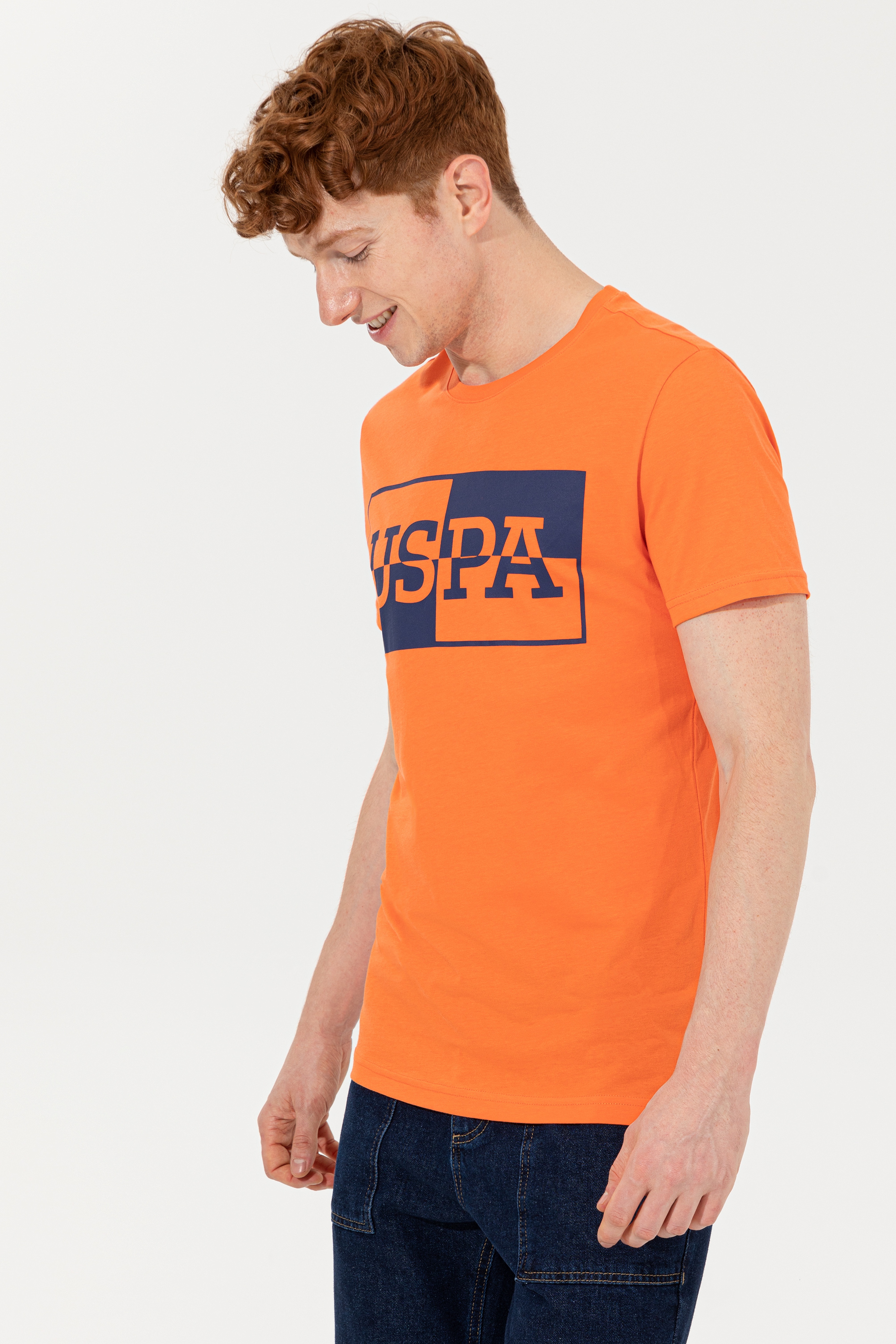 Erkek Turuncu Bisiklet Yaka T-Shirt