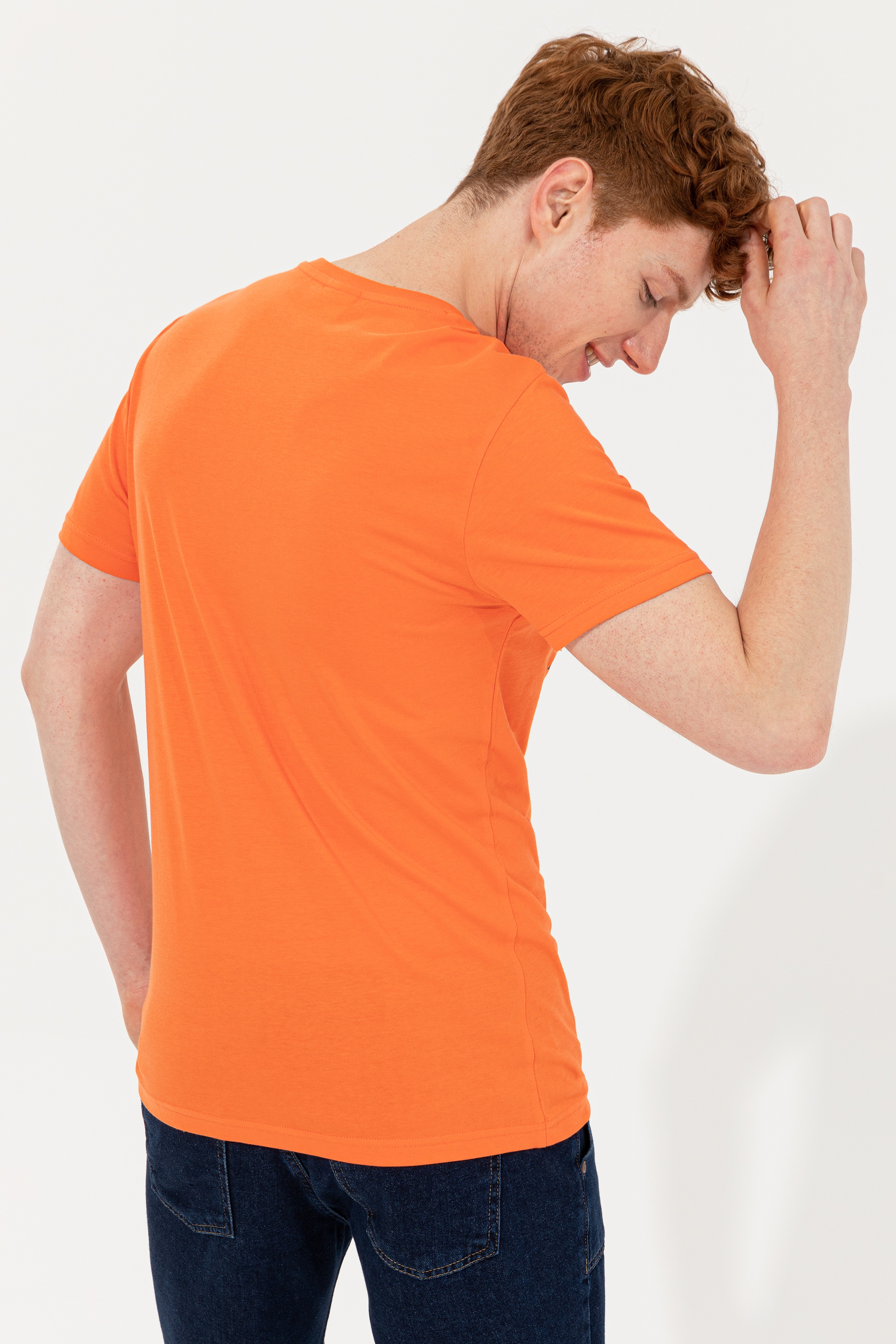 Erkek Turuncu Bisiklet Yaka T-Shirt - Image 5