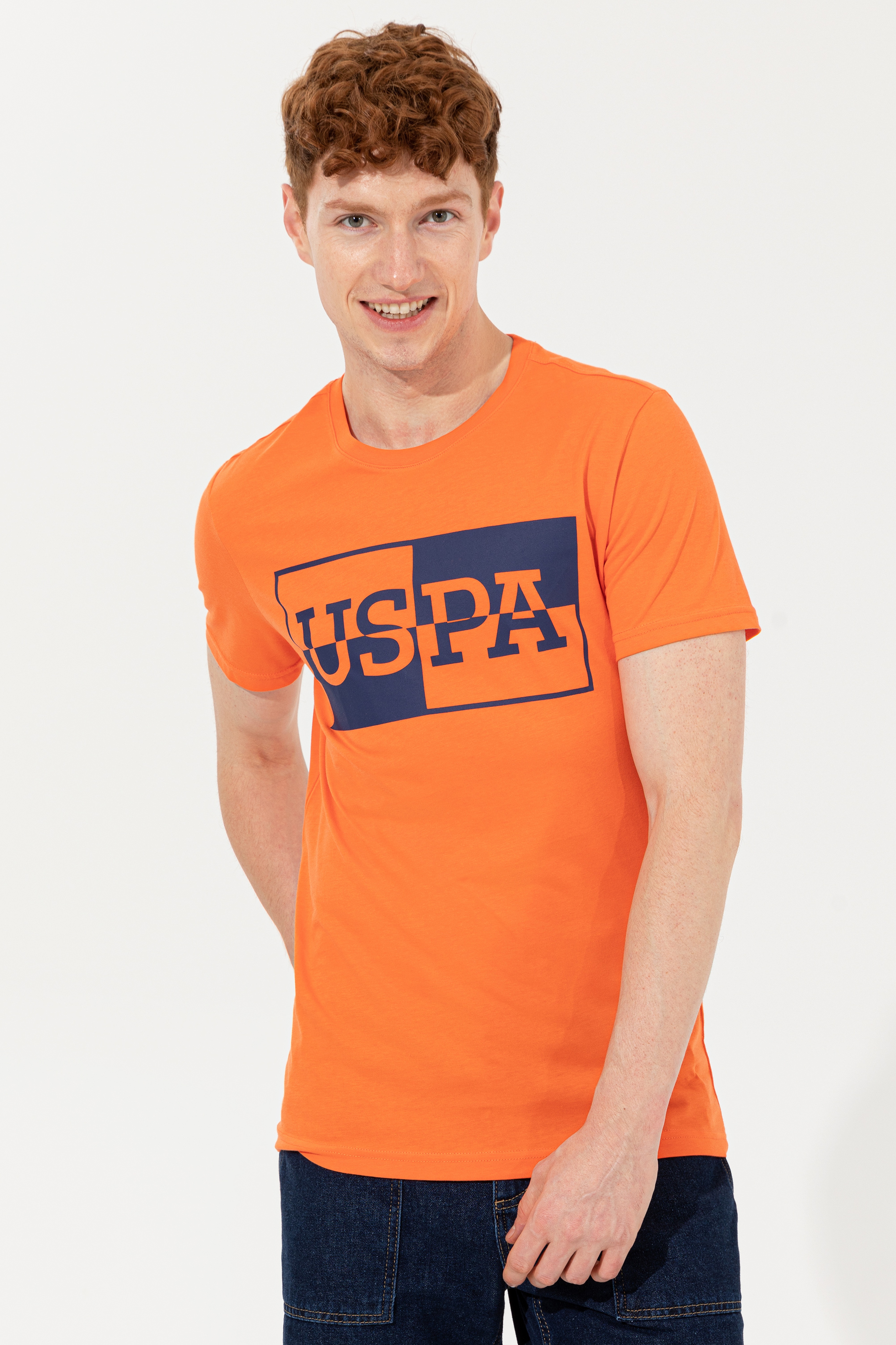 Erkek Turuncu Bisiklet Yaka T-Shirt - Image 1