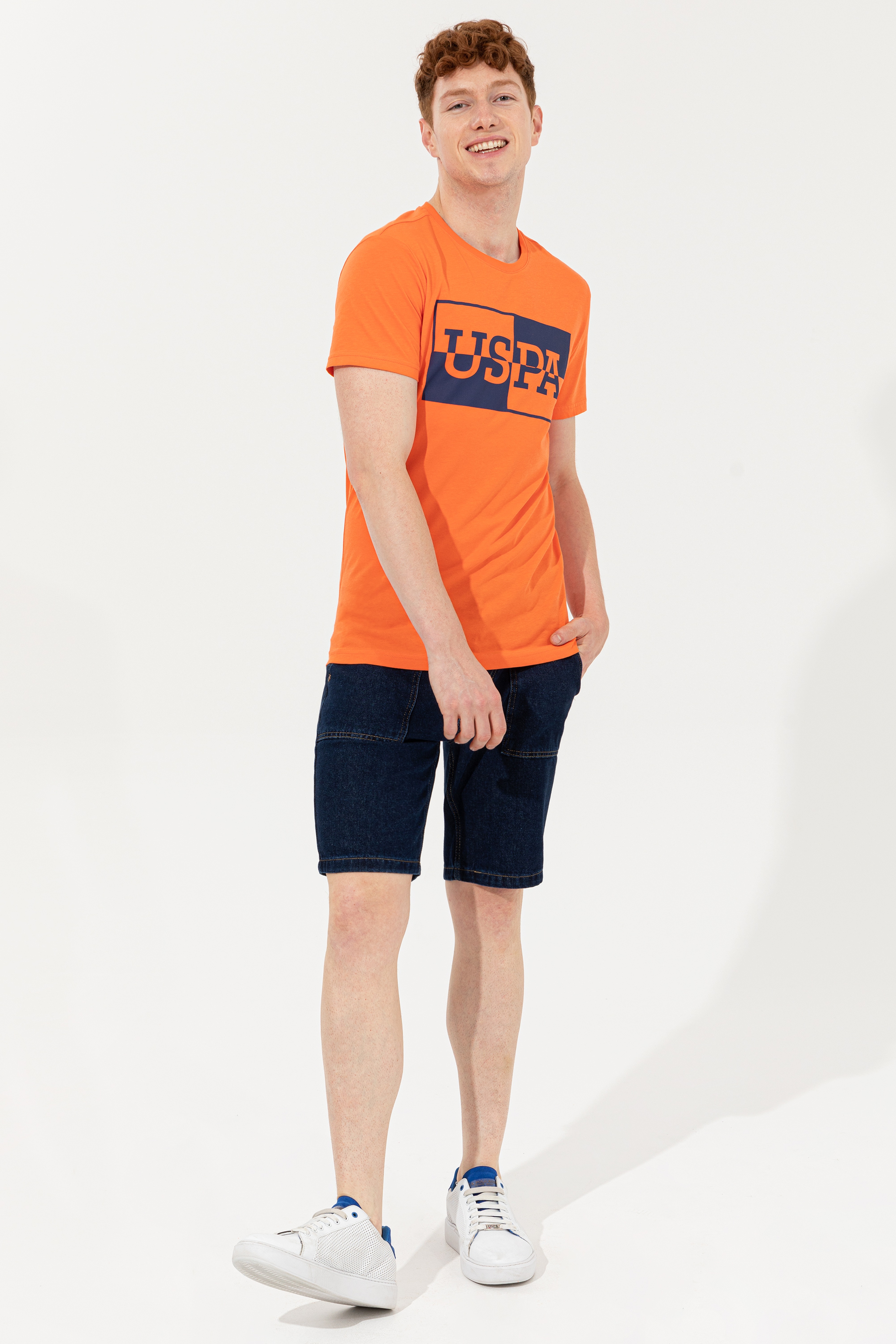 Erkek Turuncu Bisiklet Yaka T-Shirt