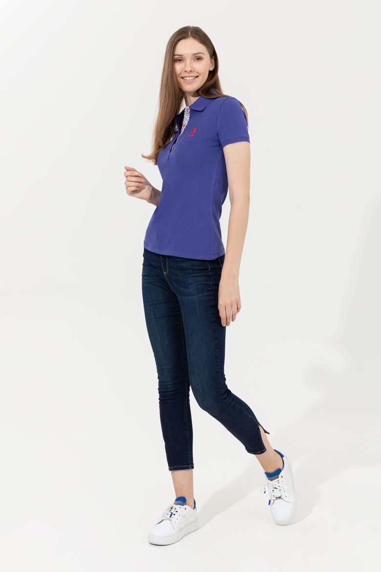 Kadın Mavi Basic Polo Yaka Tişört - 50246287093