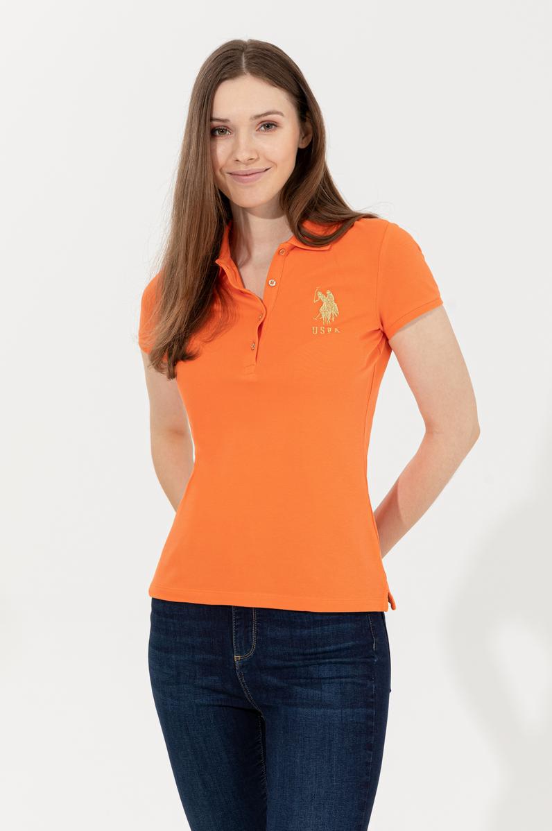 Kadın Turuncu Basic Polo Yaka Tişört