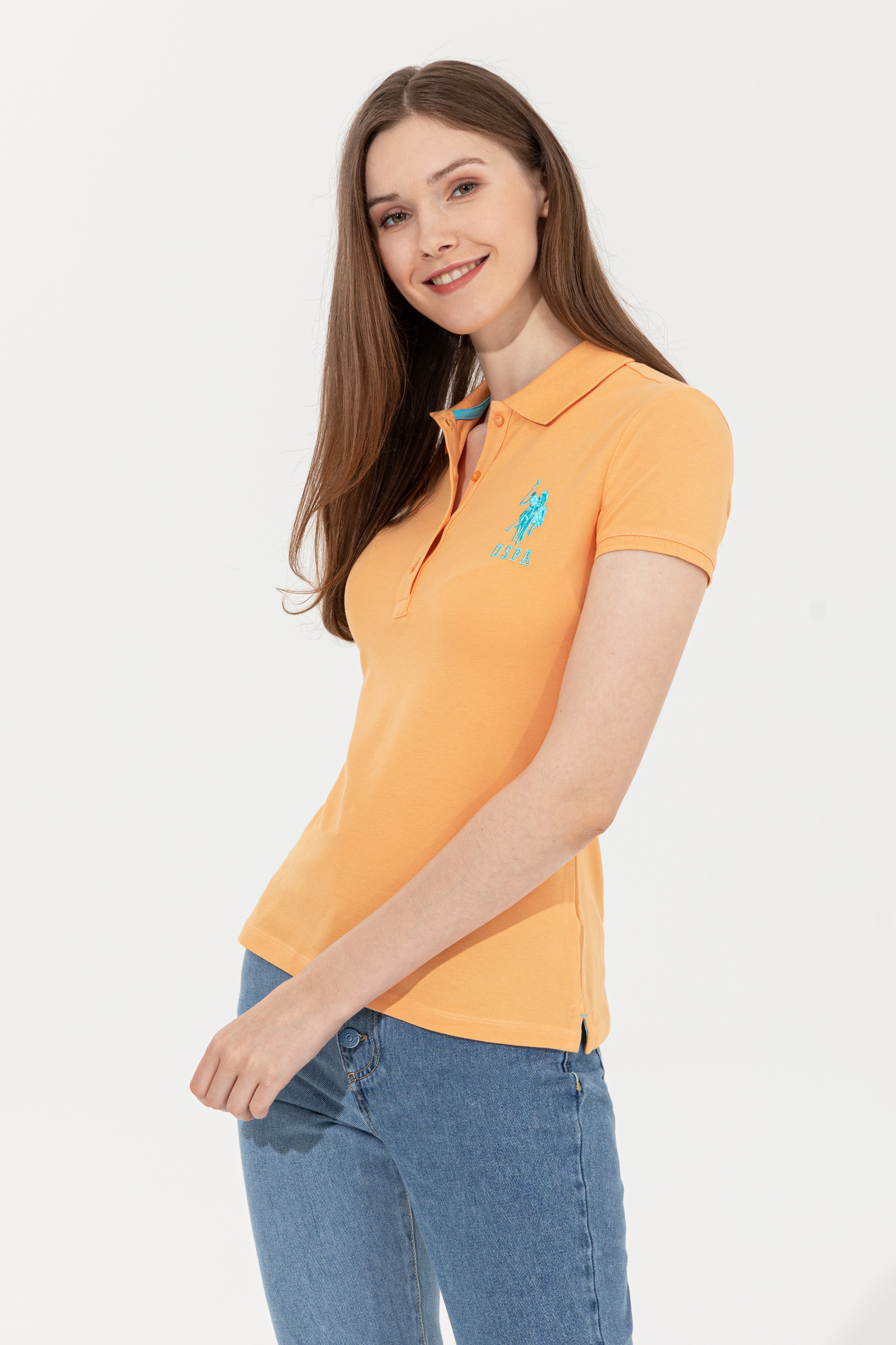 Kadın Turuncu Basic Polo Yaka Tişört
