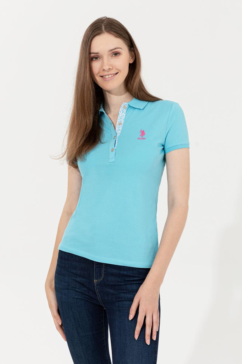 Kadın Turkuaz Basic Polo Yaka Tişört