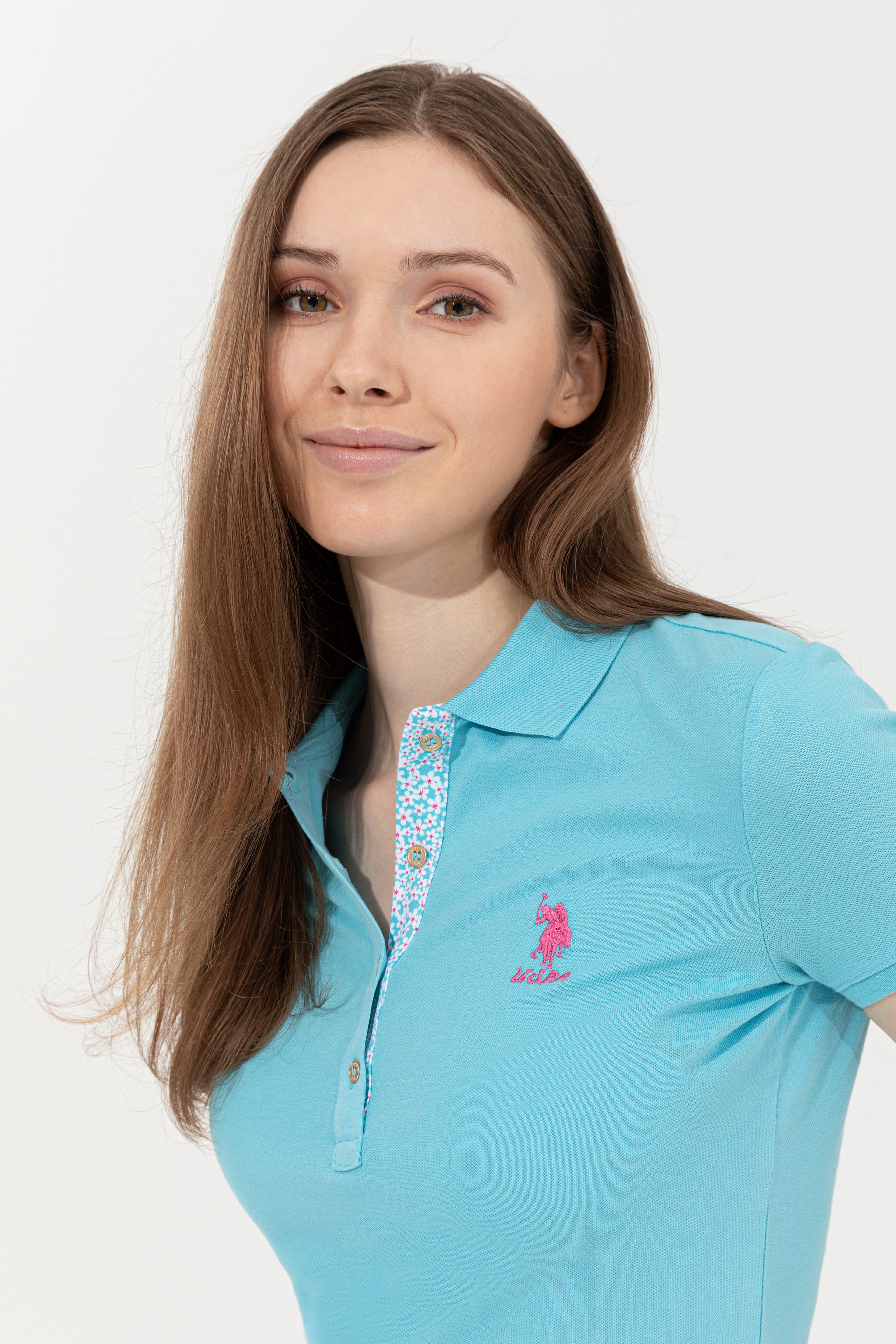 Kadın Turkuaz Basic Polo Yaka Tişört