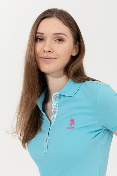 Kadın Turkuaz Basic Polo Yaka Tişört