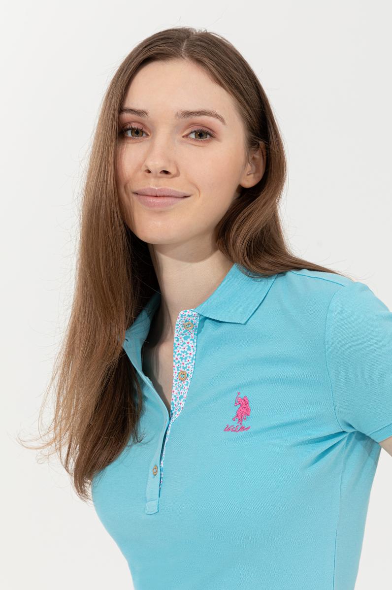 Kadın Turkuaz Basic Polo Yaka Tişört