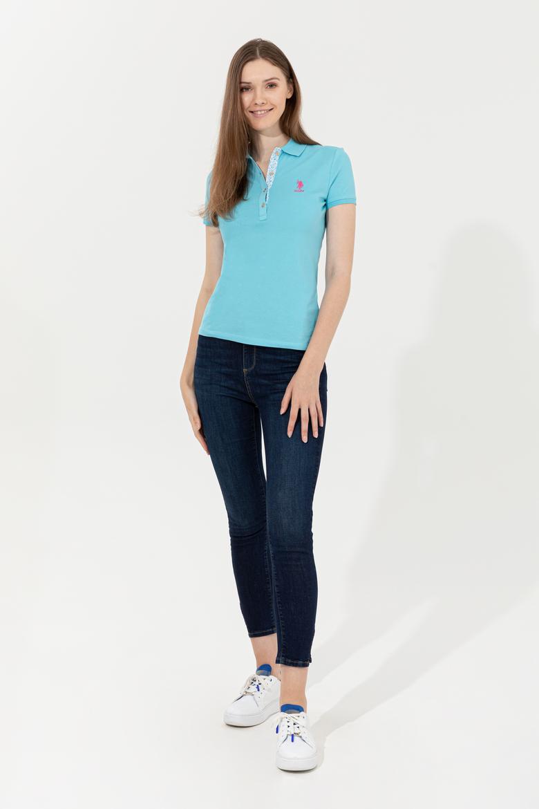Kadın Turkuaz Basic Polo Yaka Tişört - 50246287158
