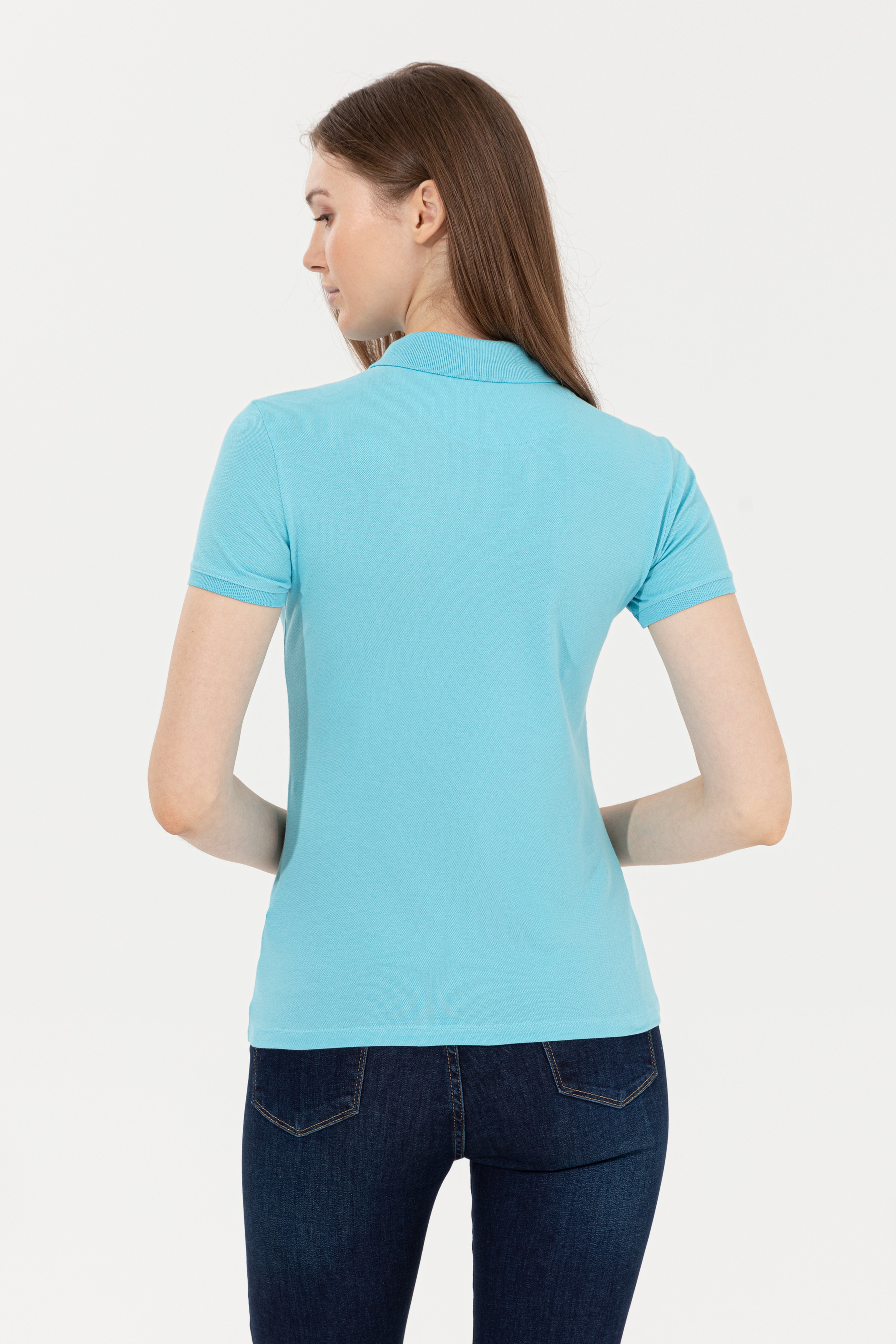 Kadın Turkuaz Basic Polo Yaka Tişört - Image 5