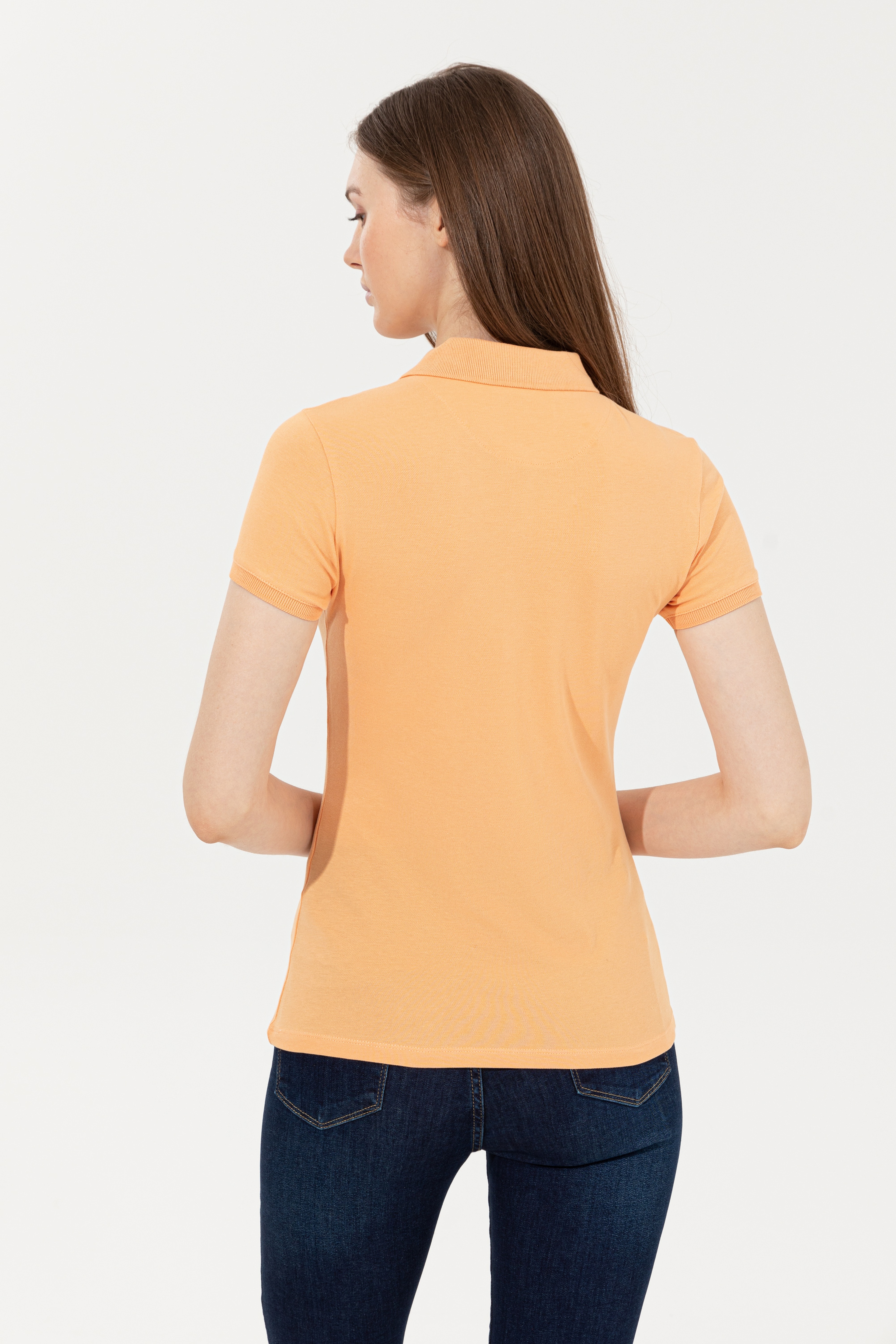Kadın Turuncu Basic Polo Yaka Tişört - Image 5