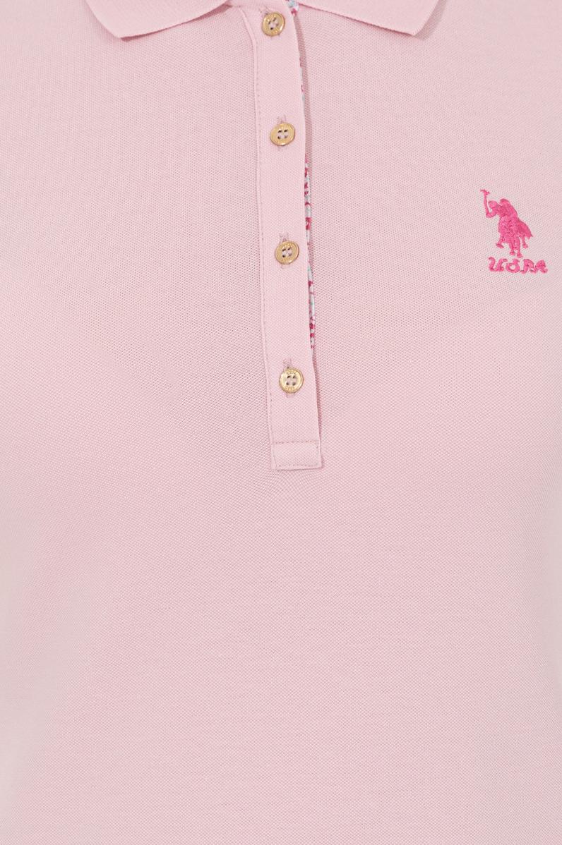 Kadın Pudra Basic Polo Yaka Tişört