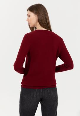 Kadın Bordo Basic  V - Yaka Kazak - 50251903079