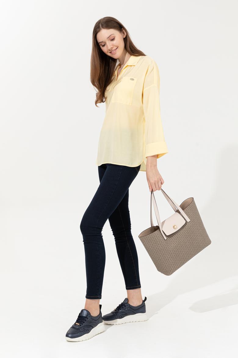 Kadın Açık Sarı Uzun Kollu Gömlek - 50247456038