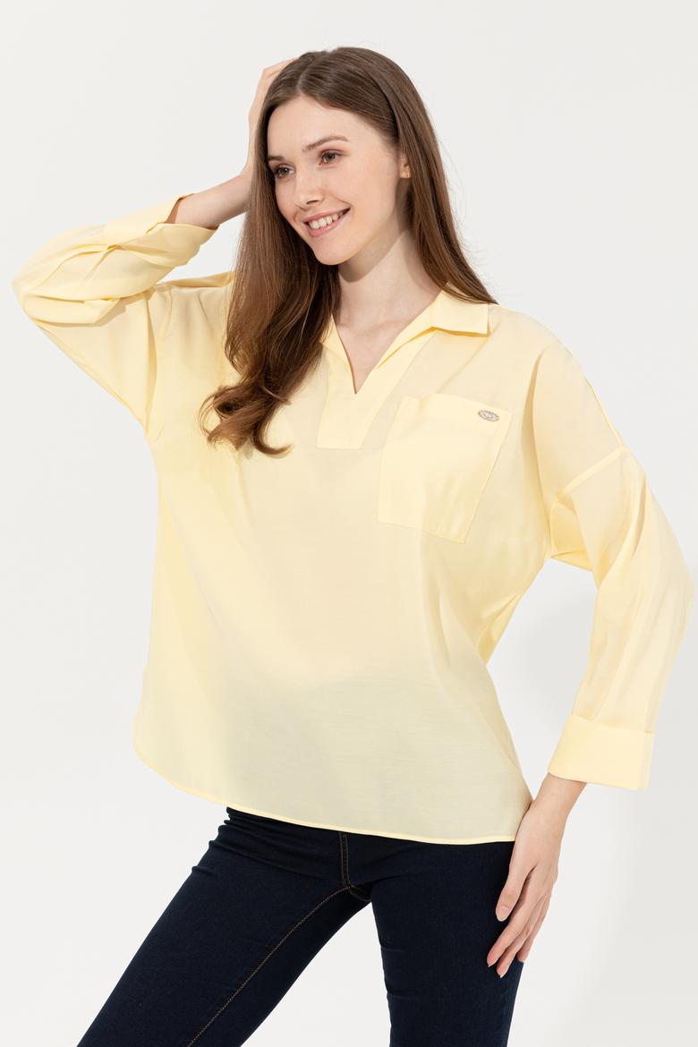 Kadın Açık Sarı Uzun Kollu Gömlek - 50247456038