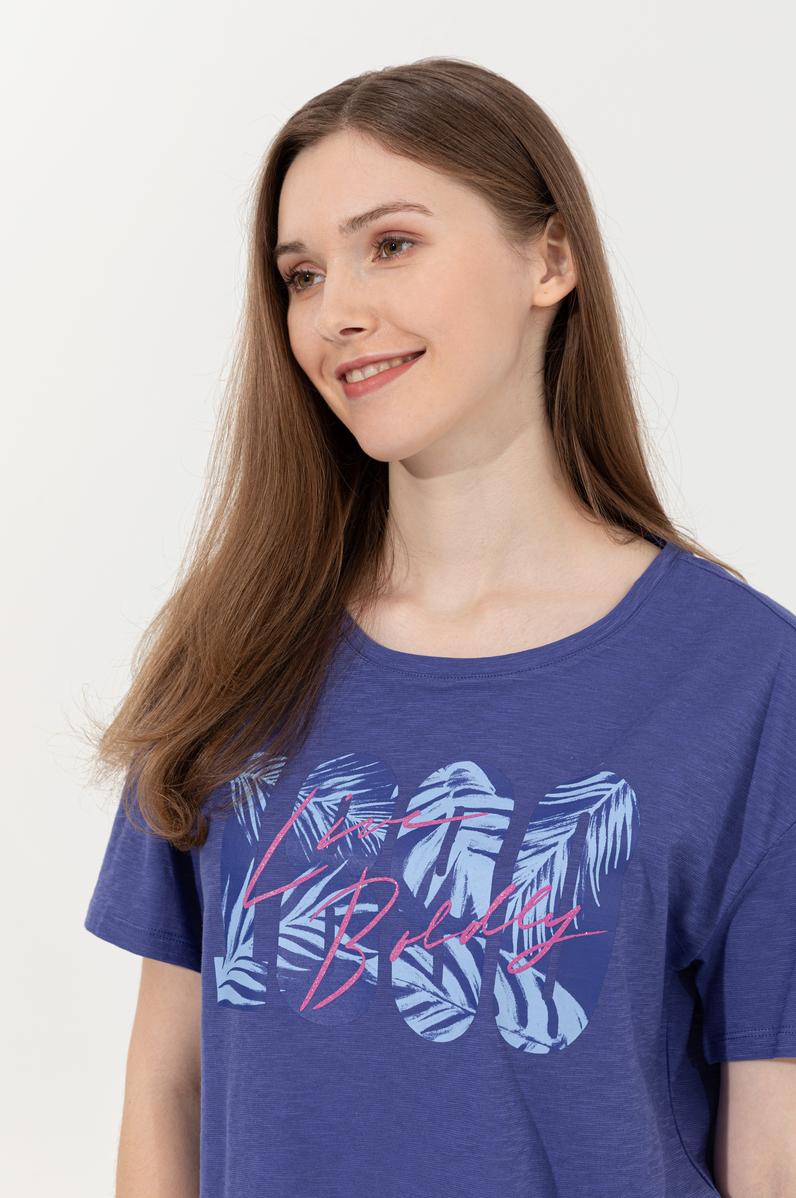 Kadın Mavi Bisiklet Yaka Crop Tişört