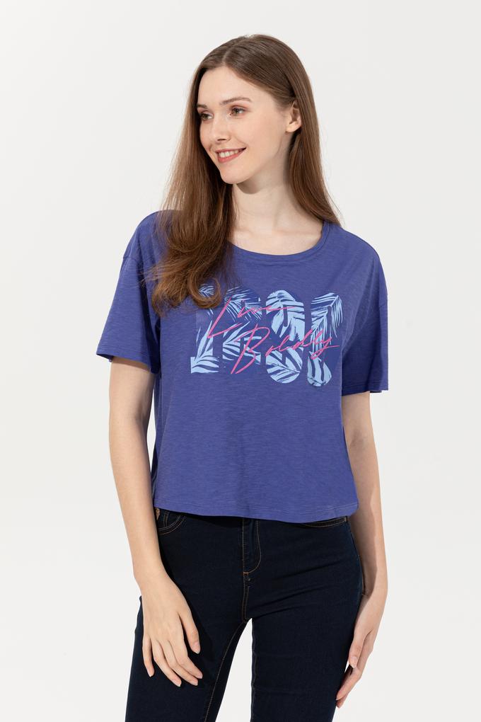 Kadın Mavi Bisiklet Yaka Crop Tişört