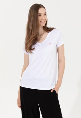 Kadın Beyaz V Yaka Basic Tişört - 50246033024