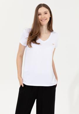 Kadın Beyaz V Yaka Basic Tişört - 50246033024