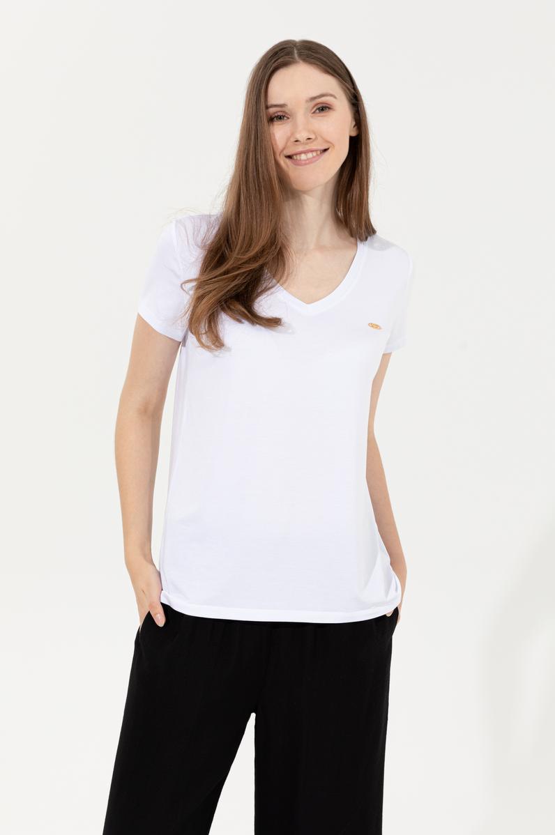 Kadın Beyaz V Yaka Basic Tişört