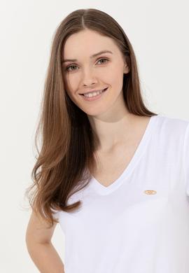 Kadın Beyaz V Yaka Basic Tişört - 50246033024