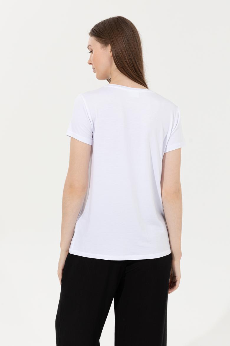 Kadın Beyaz V Yaka Basic Tişört - 50246033024