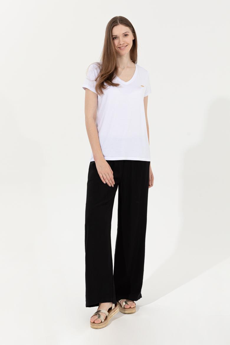 Kadın Beyaz V Yaka Basic Tişört - 50246033024