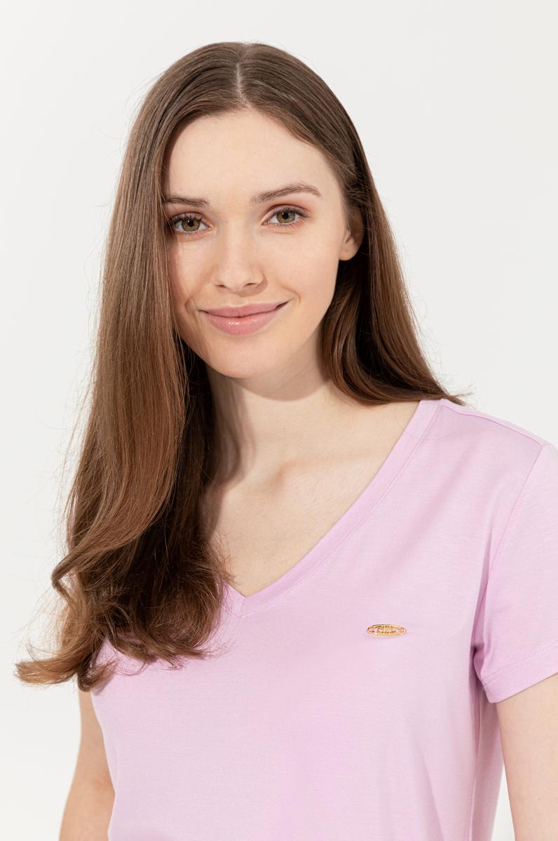 Kadın Manolya V Yaka Basic Tişört