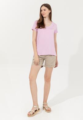 Kadın Manolya V Yaka Basic Tişört - 50246033049