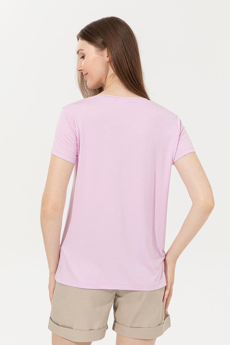 Kadın Manolya V Yaka Basic Tişört - 50246033049