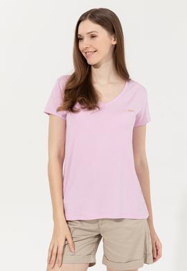 Kadın Manolya V Yaka Basic Tişört - 50246033049