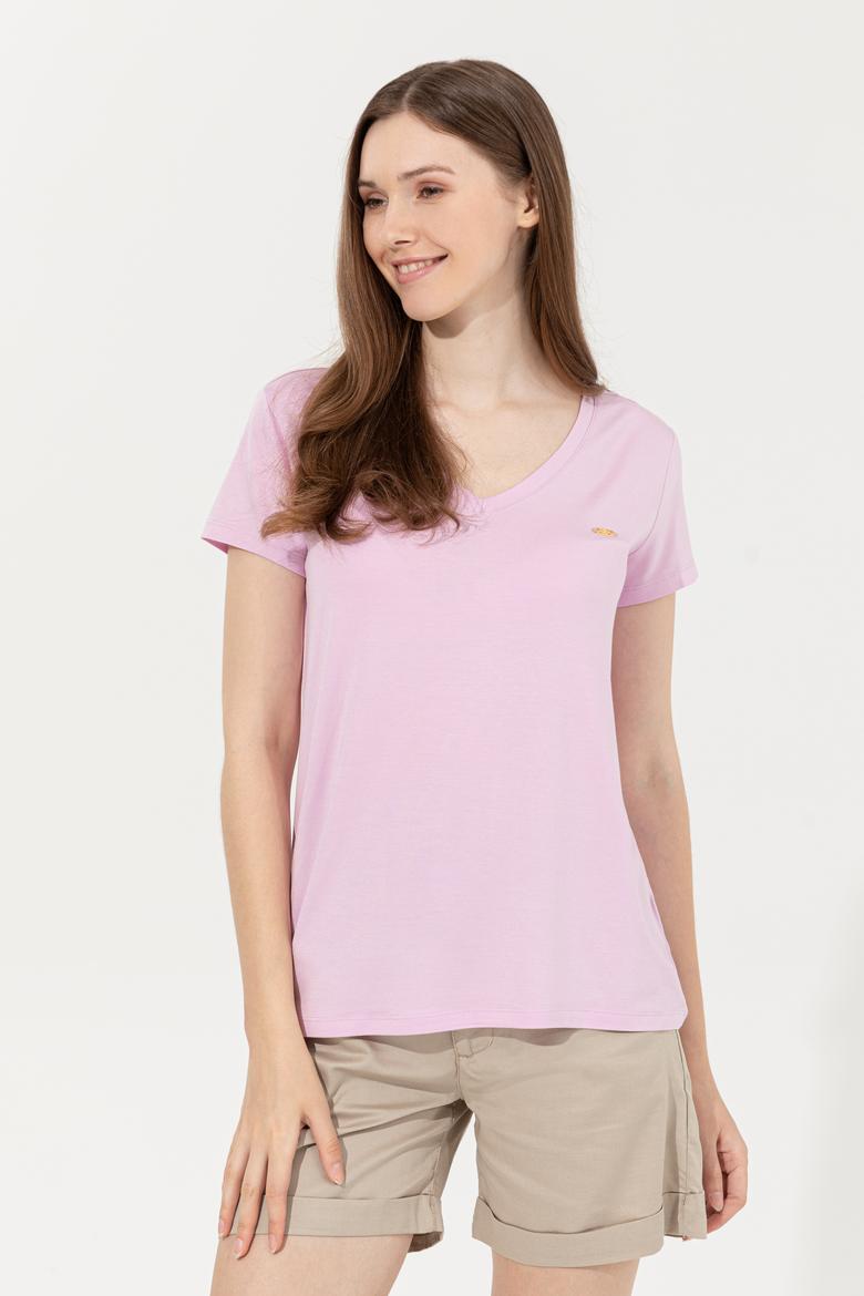 Kadın Manolya V Yaka Basic Tişört