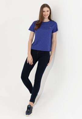 Kadın Mavi Bisiklet Yaka Tişört - 50249039023