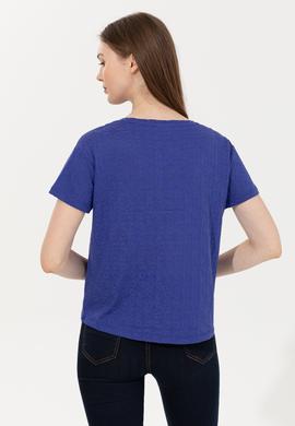 Kadın Mavi Bisiklet Yaka Tişört - 50249039023